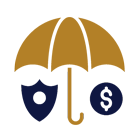 Insurance planning icon depicting an umbrella, a shield, and a dollar sign
