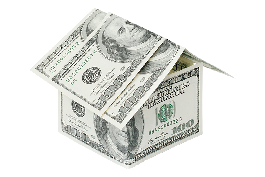 Estate Planning image depicting a house made out of multiple 100 dollar bills.